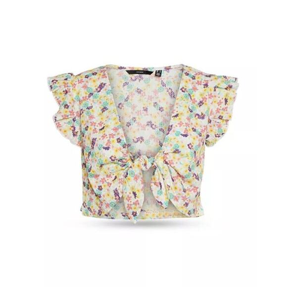Vero Moda Floral Print Tie Crop Top Size Large - Picture 1 of 5